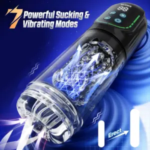 7 Rotating & 7 Sucking Automatic Thrusting Male Masturbator - Ice & Fire Temperature Play, Transparent Textured Sleeve - Penis Pump Blowjob Simulator for Men 3
