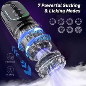 7 Rotating & 7 Sucking Automatic Thrusting Male Masturbator - Ice & Fire Temperature Play, Transparent Textured Sleeve - Penis Pump Blowjob Simulator for Men 2