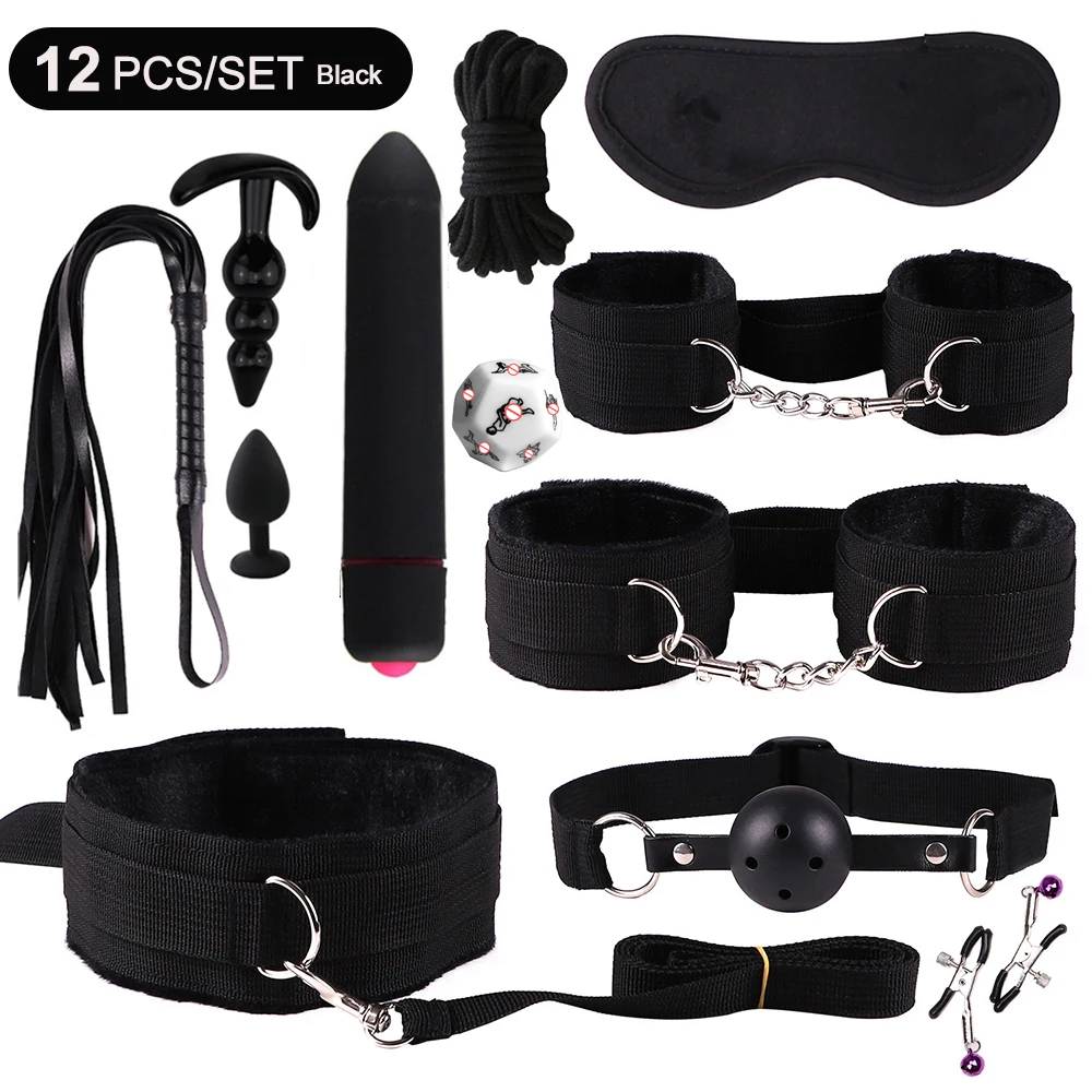 8-Piece Pink BDSM Bondage Kit - Fluffy Cuffs, Blindfold, Ball Gag, Whip & Rope - Beginner Couples Restraint Set 10 2590146321