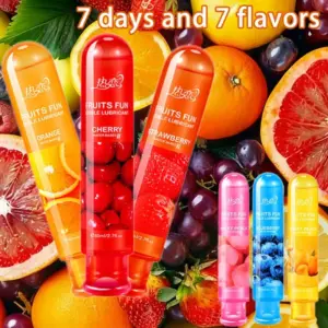 Fruity Flavored Lubricant Set - 7 Fruit Scents Water-Based Gel - Strawberry/Blueberry/Cherry & More - Couples Intimate / Anal / Masturbation Lube 2