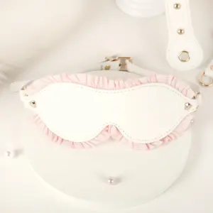 Pink & White Leather BDSM Cute Bondage Kit - Frilled Cuffs, Collar, Bone Gag & Paddle - Couples Adorable SM / Pet Play Set 4