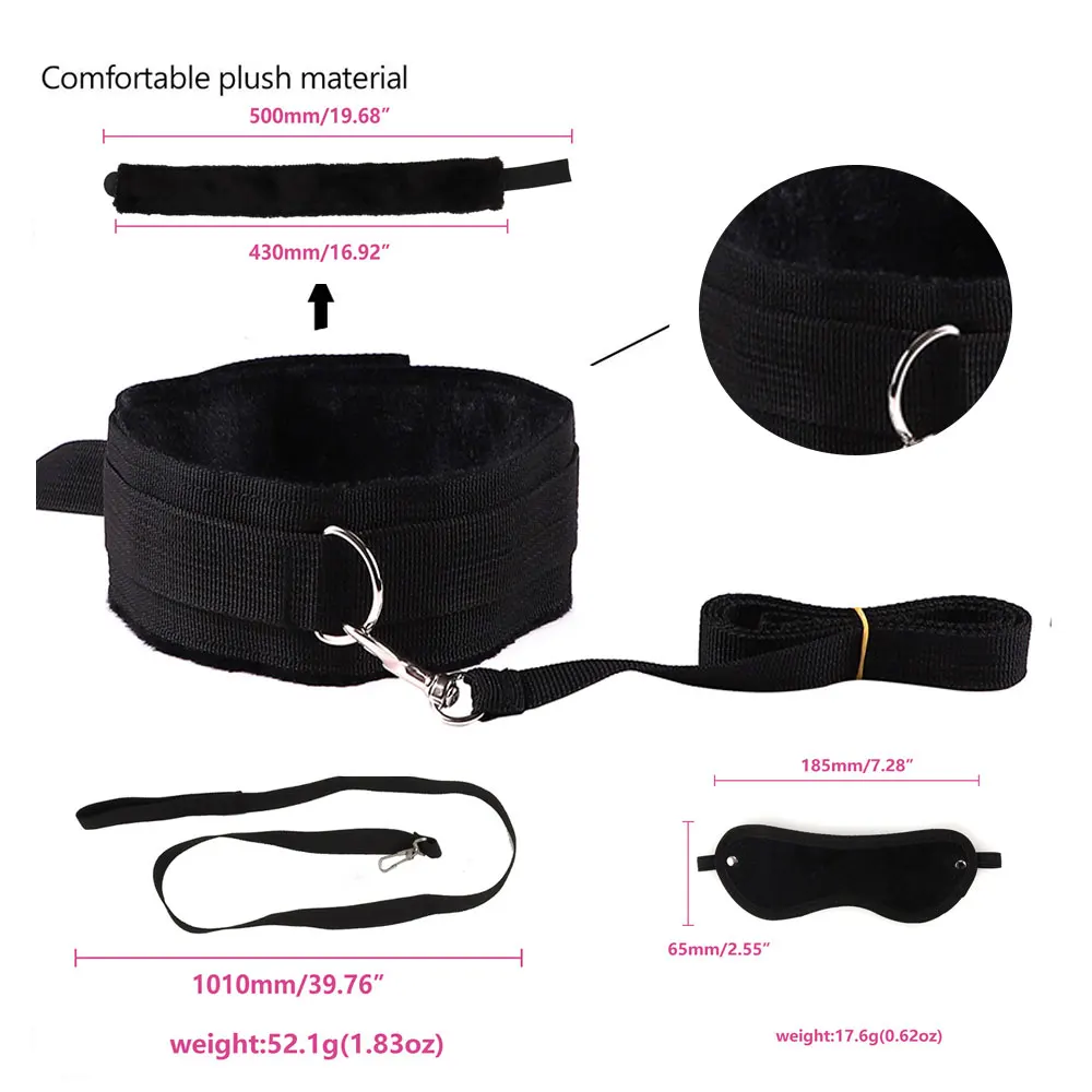 8-Piece Pink BDSM Bondage Kit - Fluffy Cuffs, Blindfold, Ball Gag, Whip & Rope - Beginner Couples Restraint Set 13 376065791