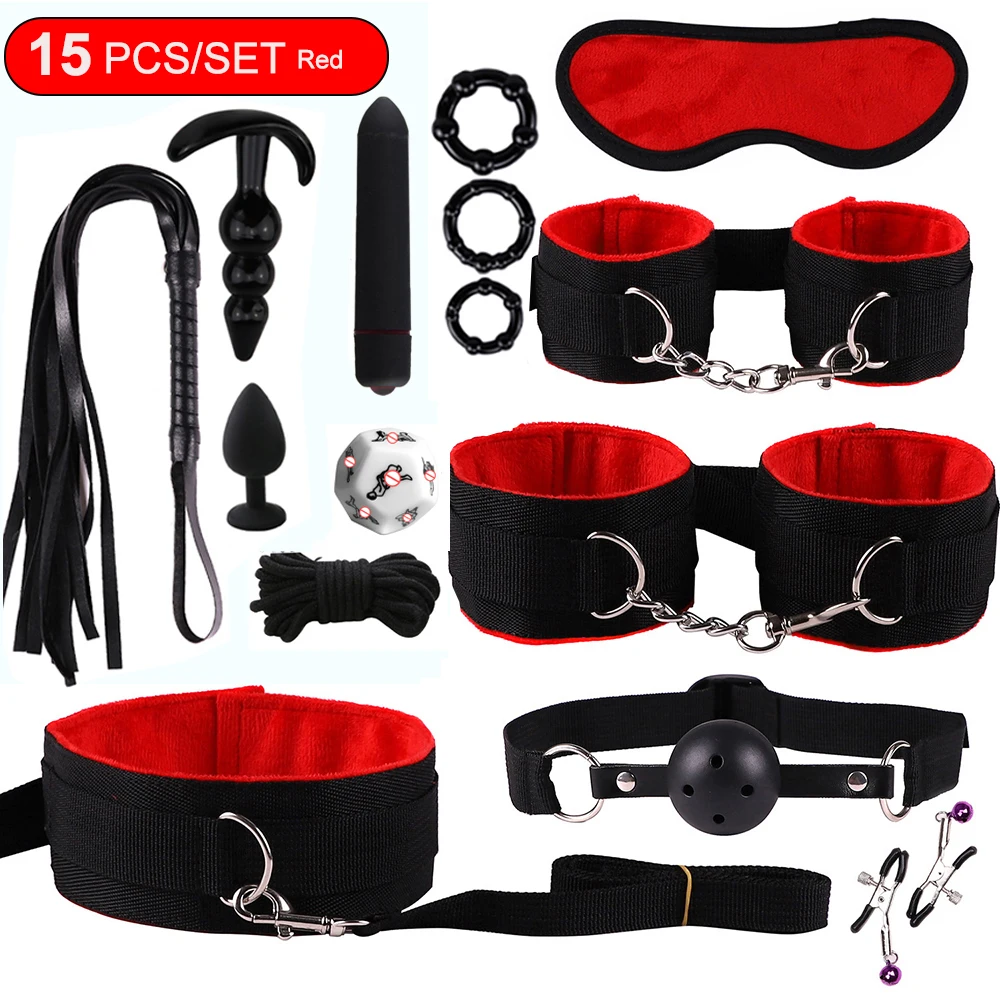 8-Piece Pink BDSM Bondage Kit - Fluffy Cuffs, Blindfold, Ball Gag, Whip & Rope - Beginner Couples Restraint Set 15 3847330528