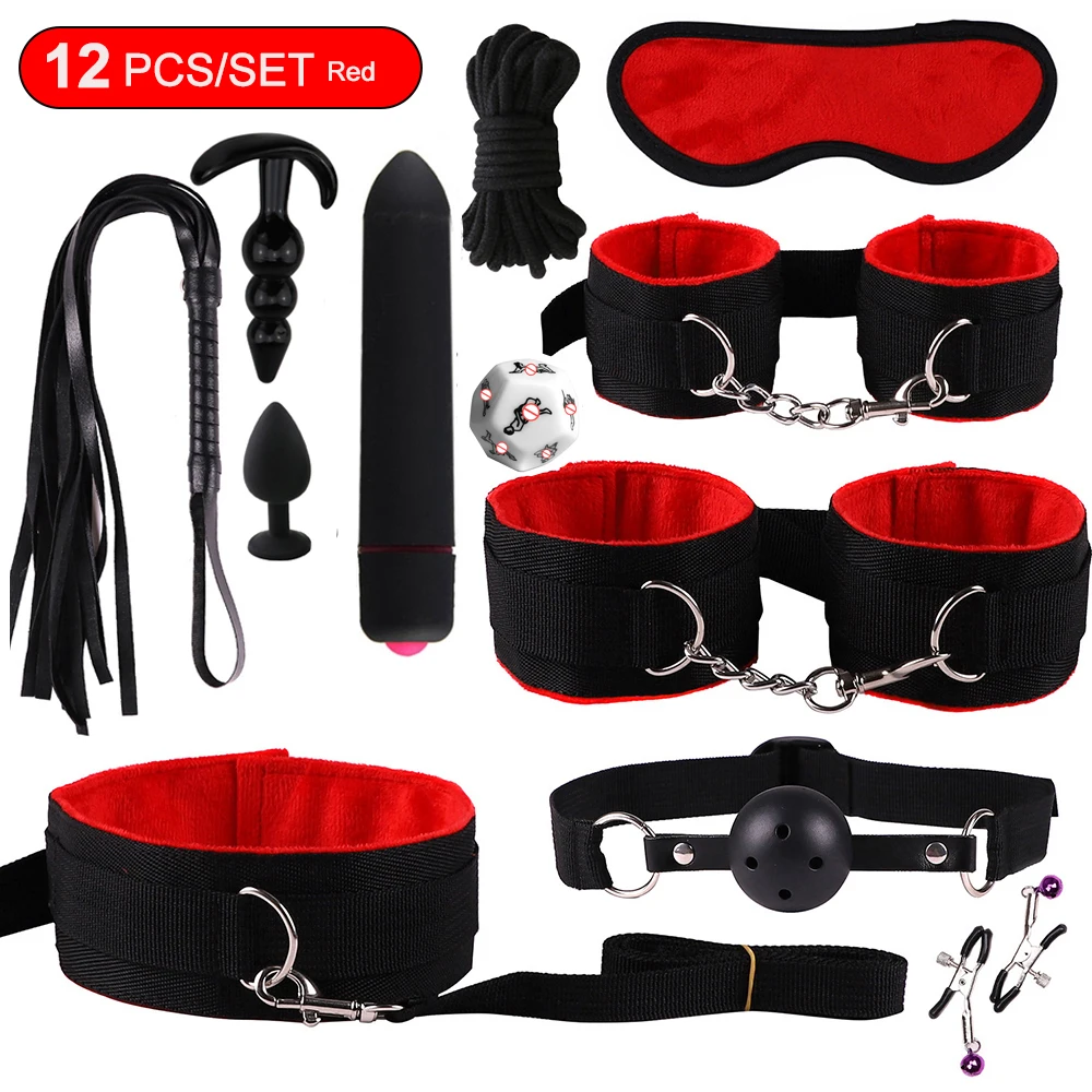 8-Piece Pink BDSM Bondage Kit - Fluffy Cuffs, Blindfold, Ball Gag, Whip & Rope - Beginner Couples Restraint Set 16 3965472534