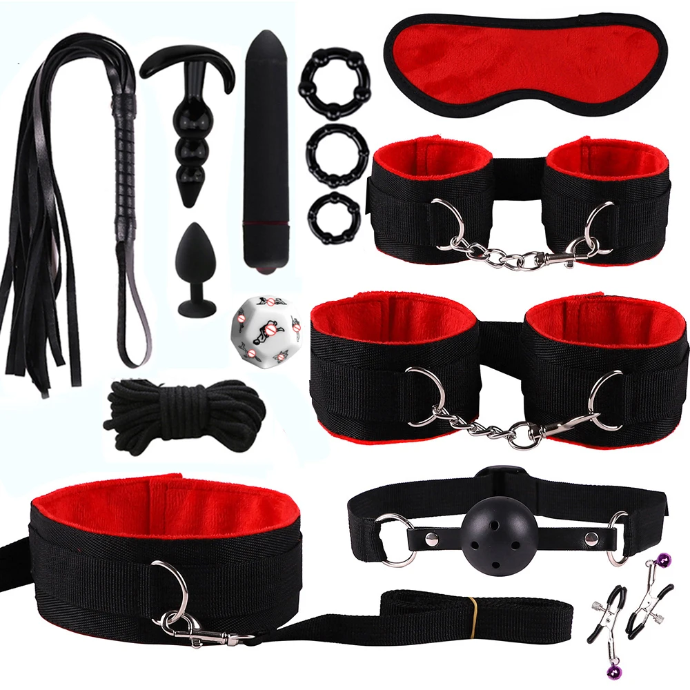 8-Piece Pink BDSM Bondage Kit - Fluffy Cuffs, Blindfold, Ball Gag, Whip & Rope - Beginner Couples Restraint Set 9 467656984