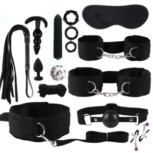 8-Piece Pink BDSM Bondage Kit - Fluffy Cuffs, Blindfold, Ball Gag, Whip & Rope - Beginner Couples Restraint Set 2