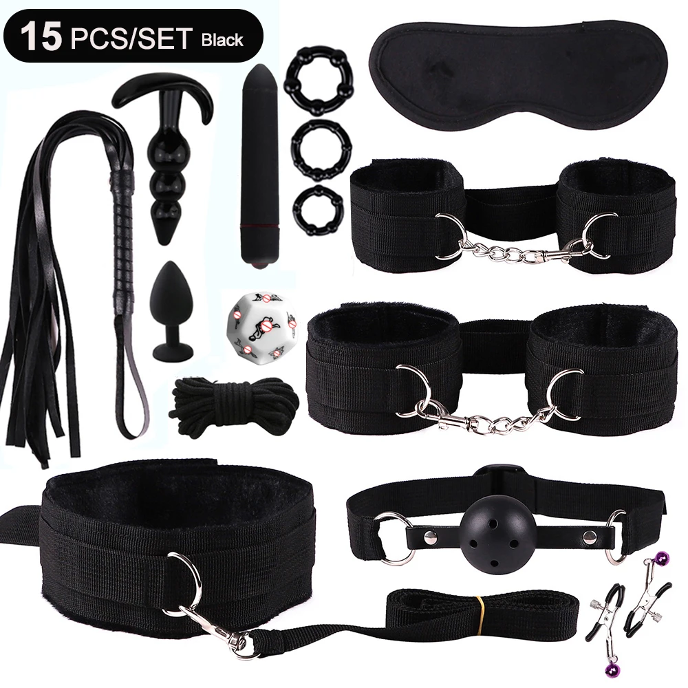 8-Piece Pink BDSM Bondage Kit - Fluffy Cuffs, Blindfold, Ball Gag, Whip & Rope - Beginner Couples Restraint Set 18 776838714