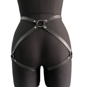 Leather Thigh & Hip Harness Garter Belt – Multi Metal Ring Cross Design, Sexy Leg & Butt Restraint, BDSM Erotic Thigh Accessory 5