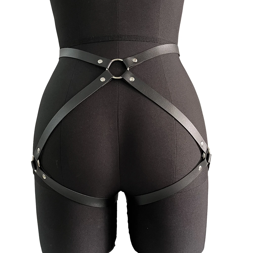 Leather Thigh & Hip Harness Garter Belt – Multi Metal Ring Cross Design, Sexy Leg & Butt Restraint, BDSM Erotic Thigh Accessory 14 1081312626