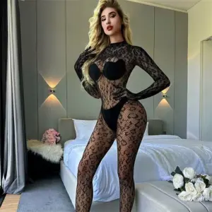 Leopard Hollow Fishnet Bodystocking – Long Sleeve Sheer Sexy Jumpsuit 2