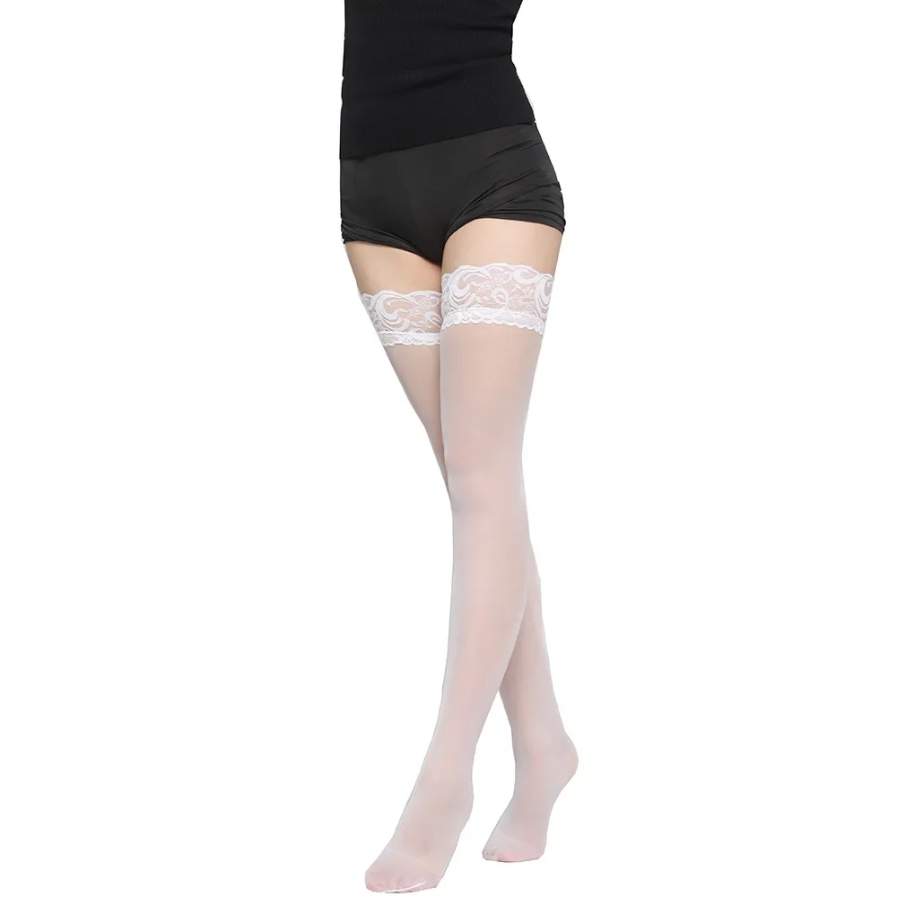 Floral Lace Patchwork Thigh-High Stockings - Ultra-Thin Translucent Over-Knee Socks (Black/Red/Nude) 14 1228418841