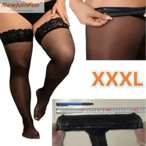 Plus Size Lace Thigh High Stockings - Oversized Black Sheer Fishnet Over-Knee Socks for Curvy Women 1