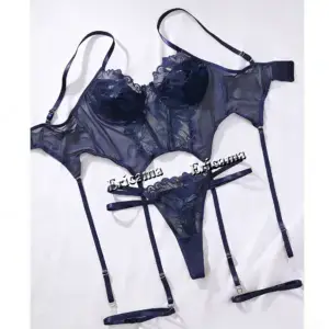 Ericalama Lace Garter Bodysuit Set - Sheer Mesh Push-Up Lingerie with Thong & Straps 1