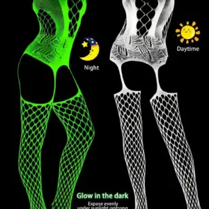 Glow-in-the-Dark Fishnet Bodysuit – Luminous Crotchless Teddy Stockings 3