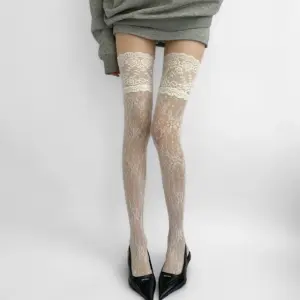 Floral Lace Fishnet Thigh-High Stockings - Y2K JK Lolita Over-Knee Mesh Socks (Black, 1/3 Pairs) 6