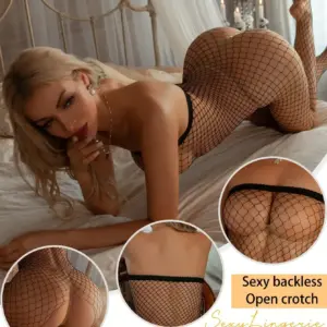 Fishnet Open Bust Crotchless Bodystocking - Strapless Sexy Sheer Lingerie 1