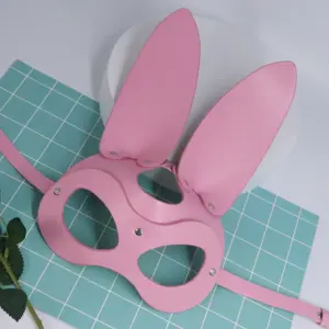 Sexy Pink Bunny Ear Mask – PU Leather Rabbit Half Face Lingerie Accessory 5