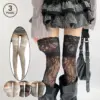 Floral Lace Fishnet Thigh-High Stockings - Y2K JK Lolita Over-Knee Mesh Socks (Black, 1/3 Pairs) 1