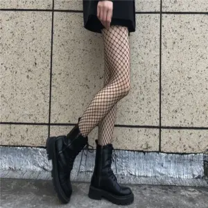 Black High-Waist Fishnet Pantyhose - Sexy Hollow-Out Long Tights for Women 4