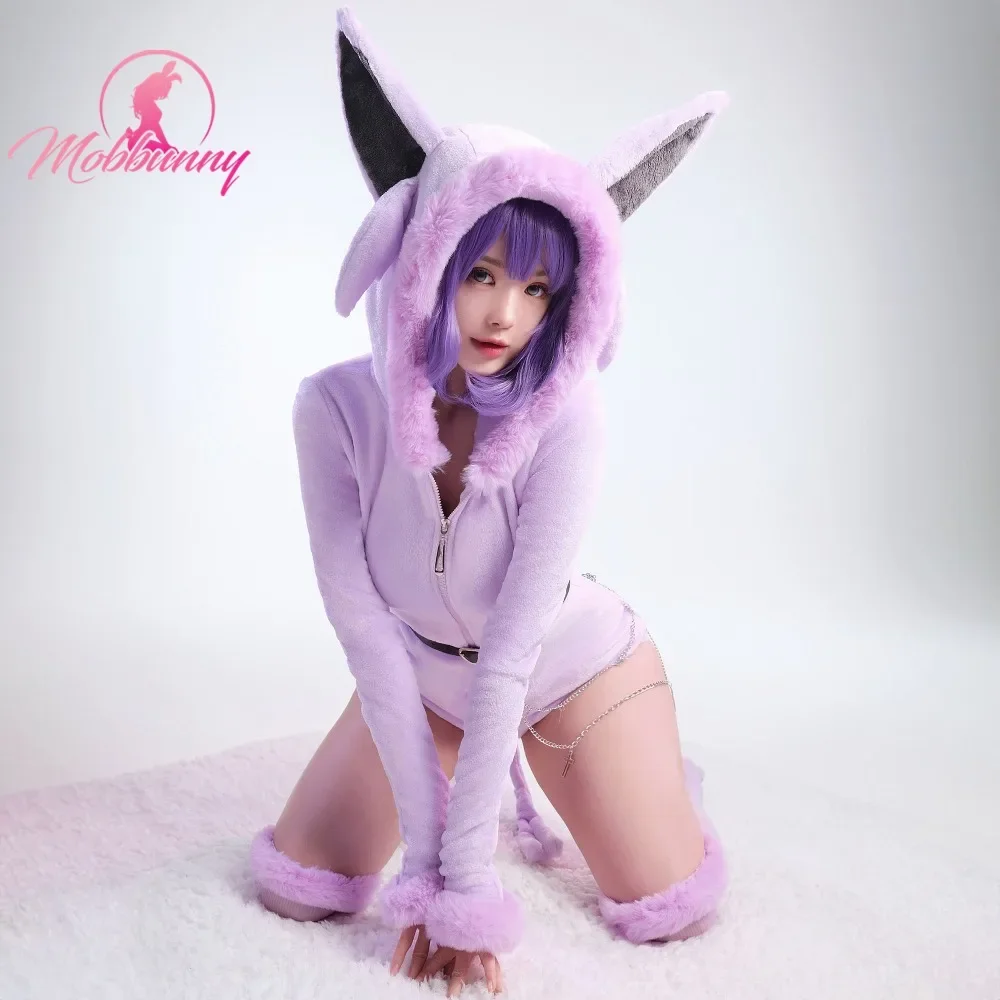 Mobbunny Espeon Inspired Hooded Plush Bodysuit Cosplay - Purple Fluffy Jumpsuit with Tail & Ears 1 Mobbunny Espeon Inspired Hooded Plush Bodysuit Cosplay - Purple Fluffy Jumpsuit with Tail & Ears 1