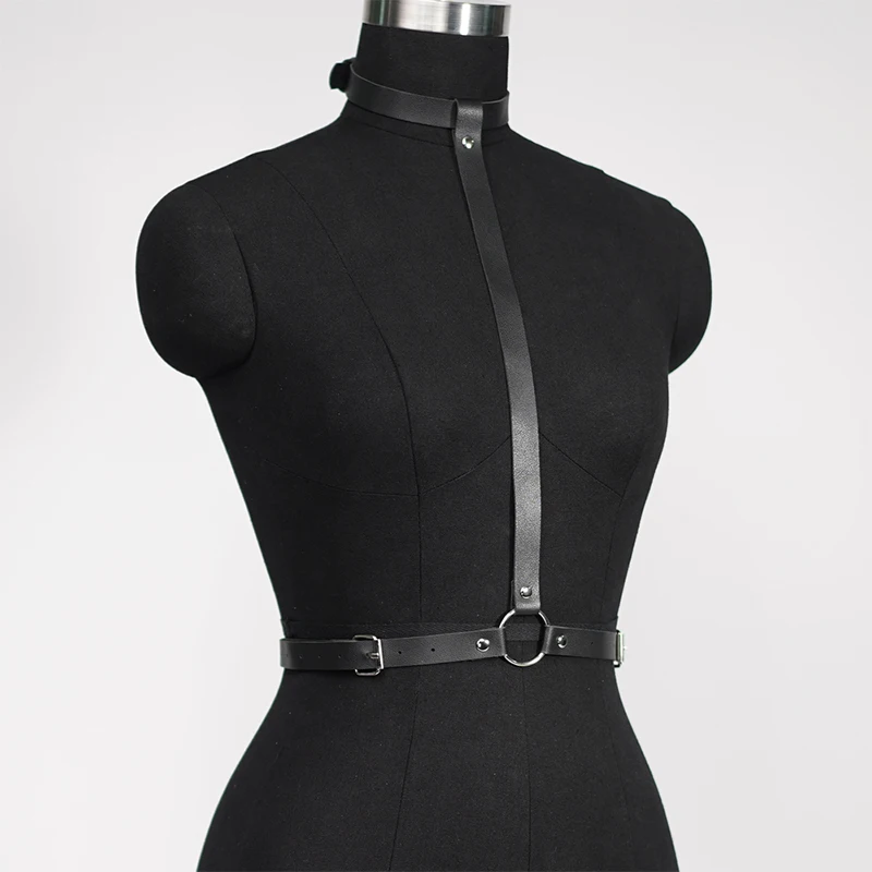 Leather Cross Chest & Back Harness + Collar Set – Sexy Light BDSM Lingerie, Y-Back Design 22 1834660102