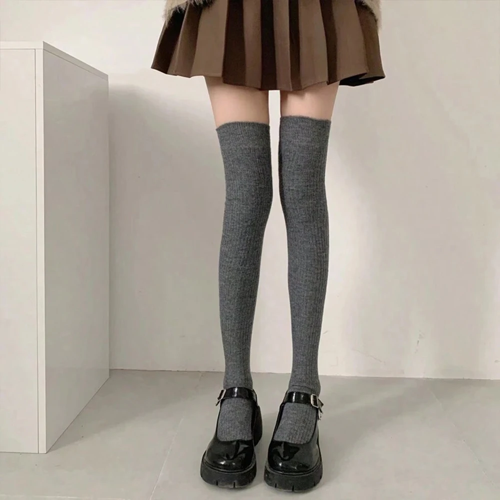Classic Ribbed Over-the-Knee Stockings - 1/3/6 Pairs Solid Color Thigh-High Socks for Women (White/Black/Gray) 12 1921141905