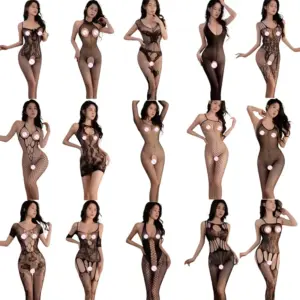 Fishnet Open Crotch Bodystocking – Hollow Chest Sheer Teddy 1