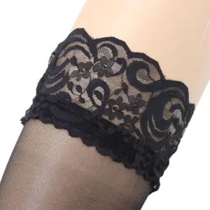 Flower Lace Transparent Thigh High Stockings - White/Black Ultra-Sheer Anti-Slip Lace Trim - Sexy Sweet Leg-Elongating Knee Socks 4
