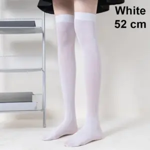Solid Color Thigh-High Lolita Socks – Black/White Over-Knee Tights 6