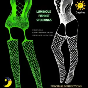 Glow-in-the-Dark Fishnet Bodysuit – Luminous Crotchless Teddy Stockings 5