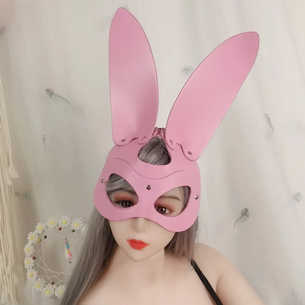 Sexy Pink Bunny Ear Mask – PU Leather Rabbit Half Face Lingerie Accessory 10 2263581628