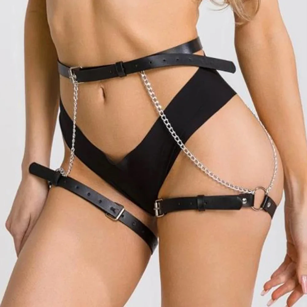 Leather Thigh & Hip Harness Garter Belt – Multi Metal Ring Cross Design, Sexy Leg & Butt Restraint, BDSM Erotic Thigh Accessory 23 2469172054
