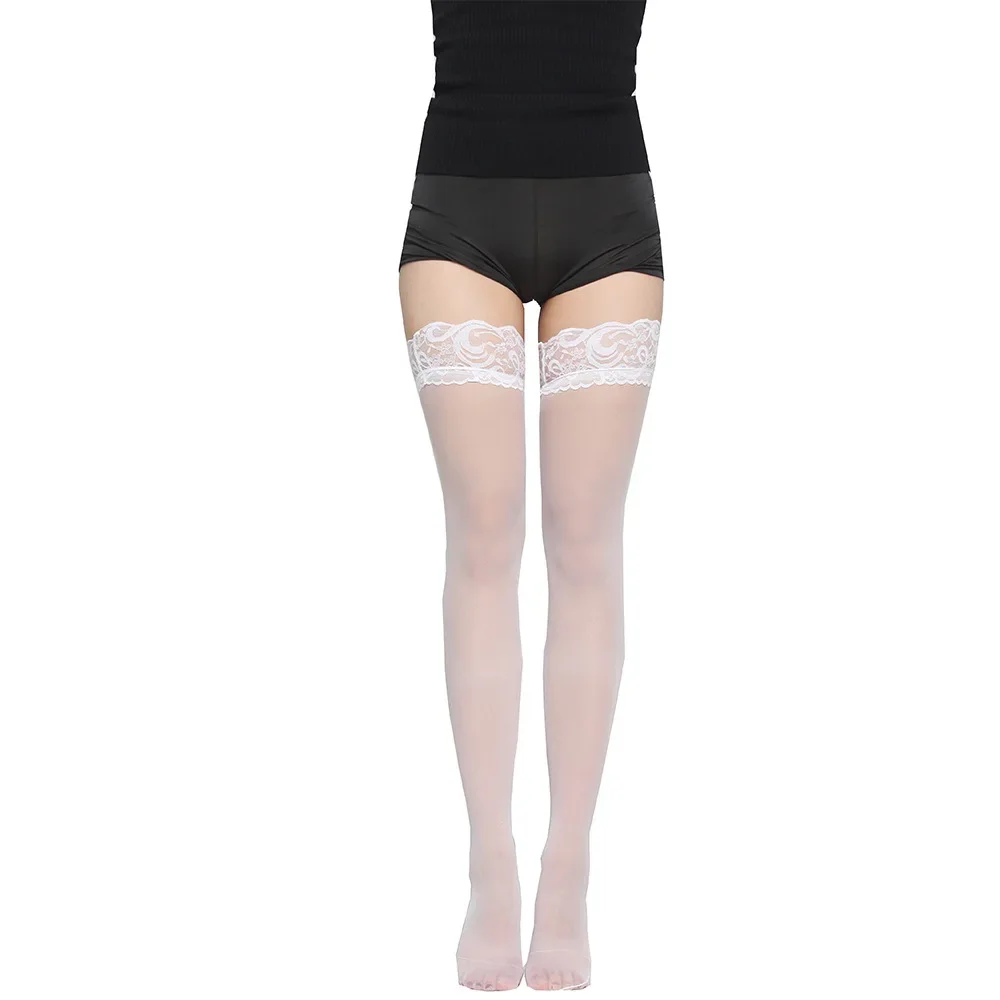 Floral Lace Patchwork Thigh-High Stockings - Ultra-Thin Translucent Over-Knee Socks (Black/Red/Nude) 13 2519013922