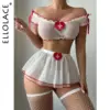 Sexy Off-Shoulder Nurse Lingerie Cosplay - White Ruffle Tulle Set with Red Cross & Stockings 7 Sexy Off-Shoulder Nurse Lingerie Cosplay - White Ruffle Tulle Set with Red Cross & Stockings 1