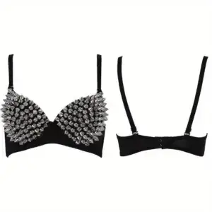Spiked Stud Bra - Black Rhinestone Rivet Push-Up Top for Edgy Fashion & Performance 6