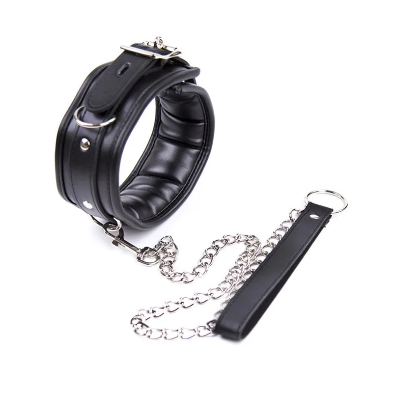 Red & Black Leather Bondage Collar – Thick Sponge Padding + Metal Chain Leash Ring, Light to Medium BDSM Restraint Collar 11 3288601409