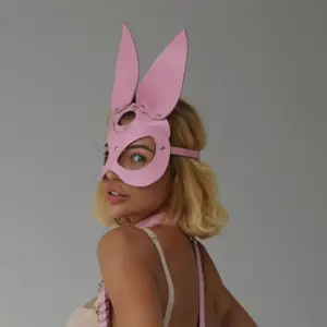 Sexy Pink Bunny Ear Mask – PU Leather Rabbit Half Face Lingerie Accessory 2