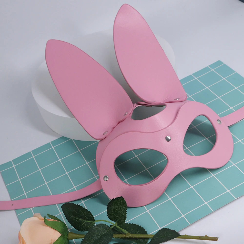 Sexy Pink Bunny Ear Mask – PU Leather Rabbit Half Face Lingerie Accessory 12 3654806519