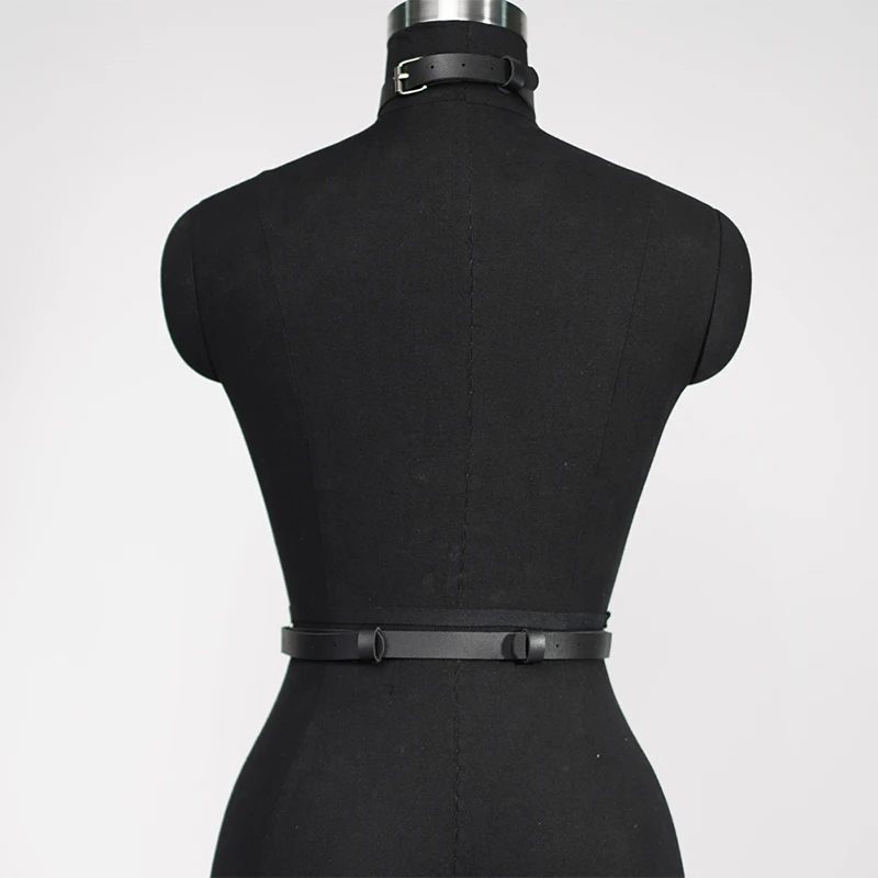 Leather Cross Chest & Back Harness + Collar Set – Sexy Light BDSM Lingerie, Y-Back Design 23 3784123344