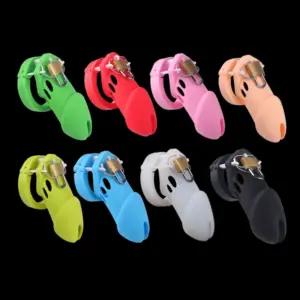 Silicone Male Chastity Cage – 5 Interchangeable Ring Sizes + Copper Lock, Multi-Color Options 3