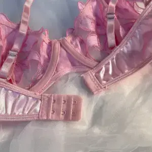 Pink Fairy Embroidery Lingerie Set - Satin Push-Up Bra & Thong with Sheer Lace 4