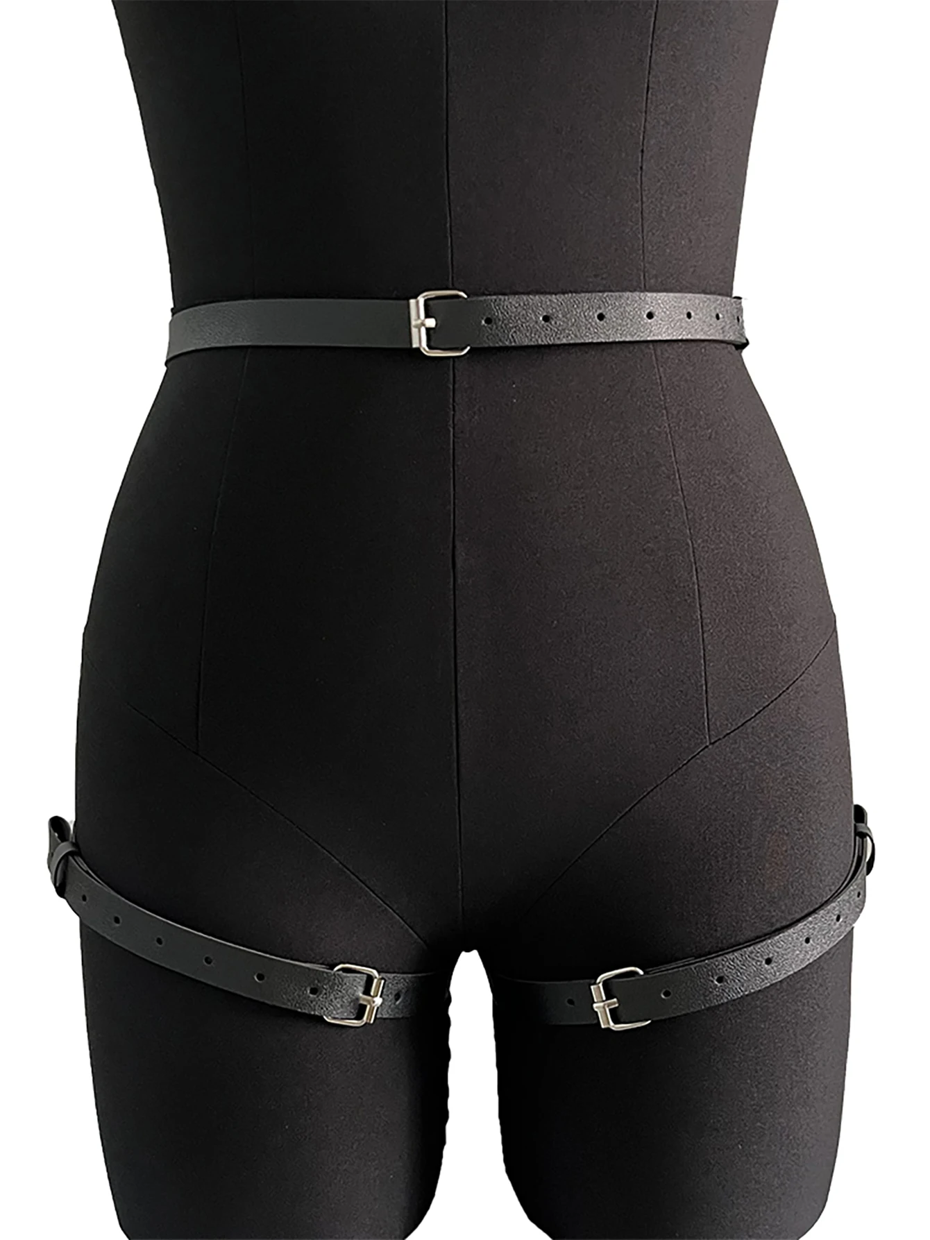 Leather Thigh & Hip Harness Garter Belt – Multi Metal Ring Cross Design, Sexy Leg & Butt Restraint, BDSM Erotic Thigh Accessory 15 4259710150