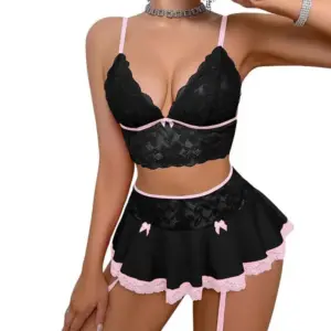 Sexy Nurse Lingerie Cosplay Set - Lace Bra Top Mini Skirt with Garter & Red Accents 4
