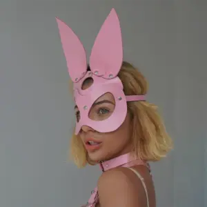 Sexy Pink Bunny Ear Mask – PU Leather Rabbit Half Face Lingerie Accessory 1