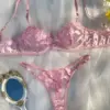 Pink Fairy Embroidery Lingerie Set - Satin Push-Up Bra & Thong with Sheer Lace 7 Pink Fairy Embroidery Lingerie Set - Satin Push-Up Bra & Thong with Sheer Lace 1