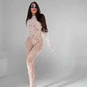 White Lace Sheer Bodystocking - Sexy Long Sleeve Hollow Out Erotic Bodysuit 5