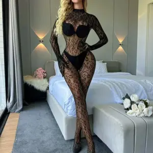 Leopard Hollow Fishnet Bodystocking – Long Sleeve Sheer Sexy Jumpsuit 4