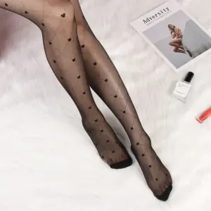 Sexy Heart Dot Sheer Pantyhose – Thin Embroidery Faux Tattoo Tights 2