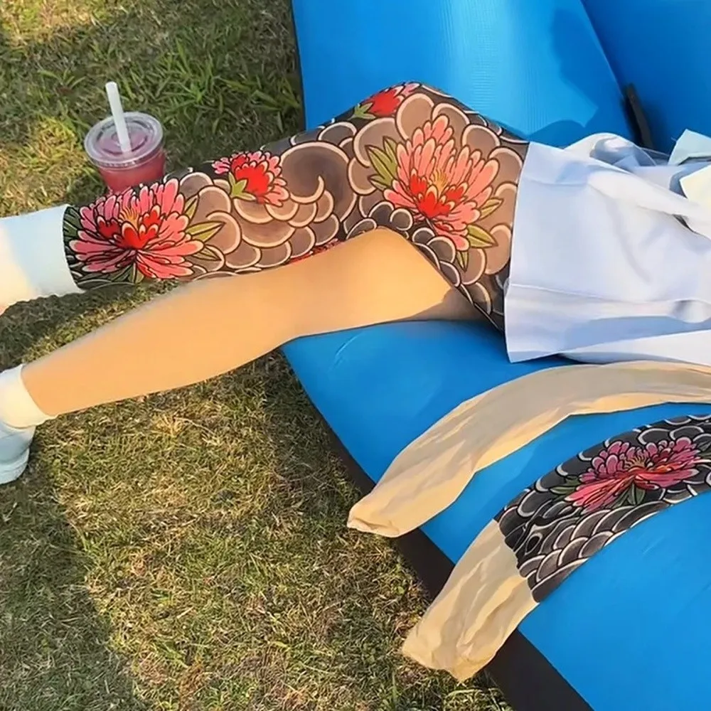 Sexy Fake Tattoo Peony Mesh Tights – Sheer Printed Pantyhose 18 1621275699