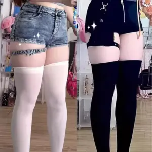 Black White Thigh High Stockings – Ultra Thin JK Lolita Socks 1